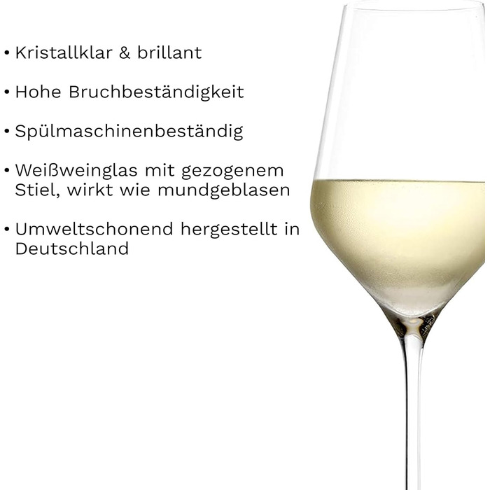 Stölzle Lausitz White Wine Glasses Quatrophil 6-Piece Set, 405 ml – High-quality wine glasses ideal for white wine & aperitif – Elegant white wine bowl made of crystal glass – dishwasher-safe & Made in Germany