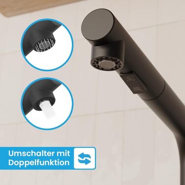 Кухонний змішувач Bächlein Varvaro – поворотний на 360° з висувним шлангом та душем, матовий чорний