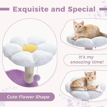 PETEPELA Cactus Scratching Post Small 84cm Modern Cat Tree Detachable Top Bed, Plush Cave, 2 Sisal Pillars, 2 Play Balls, Green (Purple)