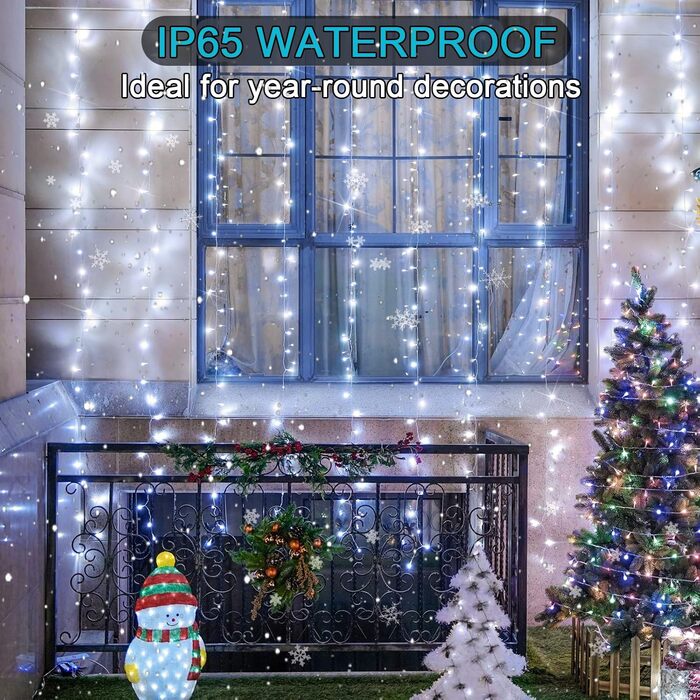 Лампочки-завіса для декору інтер'єру та екстер'єру 300 LED, 3x3м, різдвяне освітлення, 8 режимів, таймер, вологостійка, для вікна, стіни, вечірки, шлюбу, холодний білий