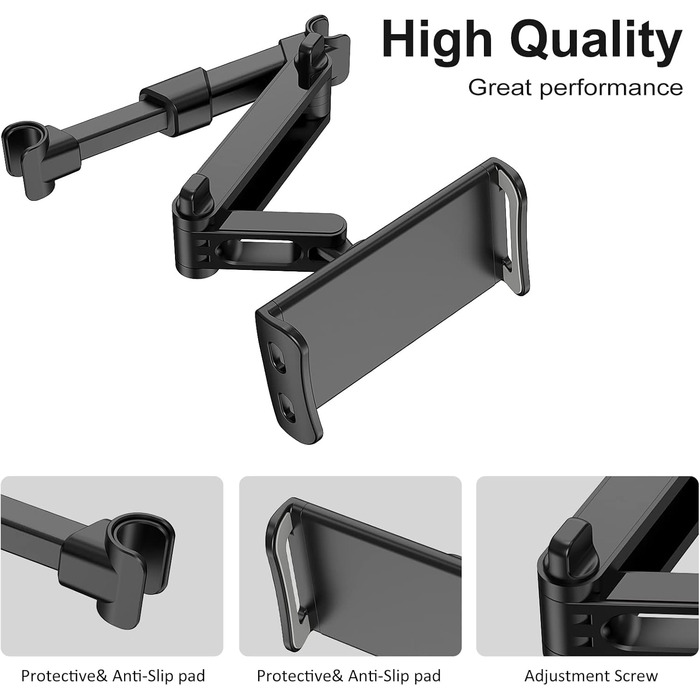 Підставка для планшета/телефону на заднє сидіння авто з поворотним кріпленням 360°, сумісна з усіма планшетами та телефонами (чорний)