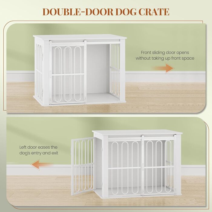 Дерев'яний вольєр для собак, 81 см, переноска для собак, клітка з 2 дверцятами, розсувні двері, для маленьких та середніх собак, міцний, з функцією столику, 81 × 55 × 62,4 см, білий