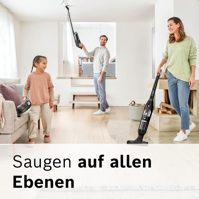 Бездротовий пилосос Bosch Flexxo 2в1 Serie 4 BBH32101, акумуляторний, без мішка, для всіх підлог, висока потужність, довга автономність, швидка зарядка, насадка для щілин, чорний 21,6В