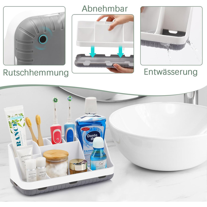 Тримач для зубних щіток у ванну кімнату: органайзер для електричної та звичайної зубної щітки, дозатор пасти, 7 відділень, білий