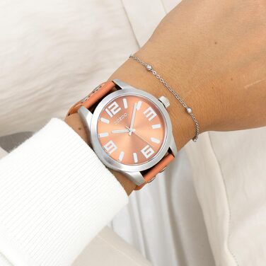 Жіночий аналоговий годинник Oozoo Timepieces з шкіряним ремінцем, круглий циферблат, помаранчевий
