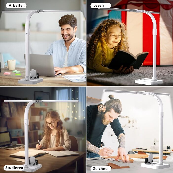 LED лампа для столу Doppelkopf з регулюванням яскравості, 24W, 80см, для дому/офісу, денне світло, лампа-лебідь, з підставкою для телефону