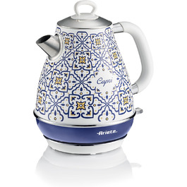 Ariete Vintage Electric Kettle 2869 - 1.7L Stainless Steel Retro Kettle with Water Level Indicator, Cordless 360° Base, Auto Shut-Off, Tea Infuser, Blue & White