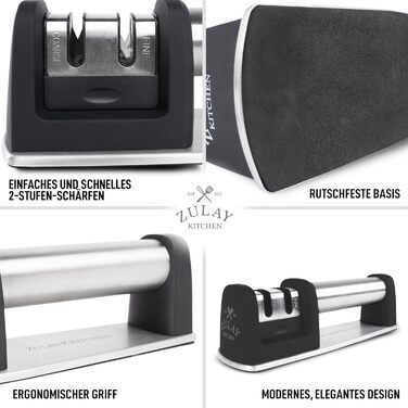 Точилка для ножів Zulay: для прямих та зубчастих лез, з кераміки та вольфраму. Ручна заточка ножів, для кухні та кишенькових ножів. 2-ступенева точилка для стільниці.