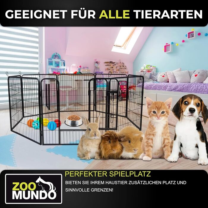 Клітка для цуценят Zoomundo 100см, XL, 8-кутна, чорна (XXL)