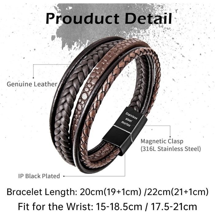 Чоловічий шкіряний браслет Speroto Premium (23 см), коричневий, з магнітною застібкою з нержавіючої сталі. Ідеальний подарунок для чоловіків