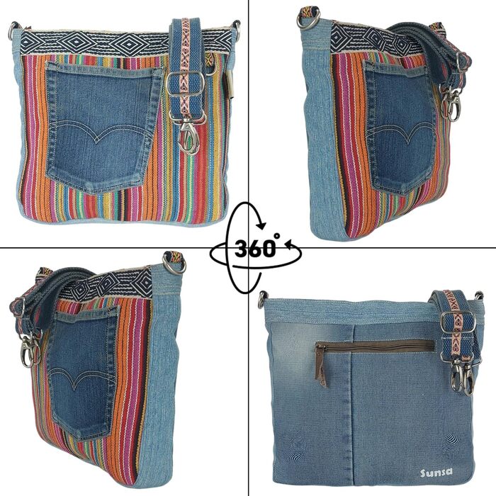Sunsa Women's Bags Crossbody Bag Handbag Canvas & Jeans. Large Boho Crossbody Bag/Handbag Shoulder Bag, Gift Ideas for Women/Girls Sustainable Products (Colorful/Pink)