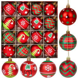 16 шт. новорічні кулі для прикраси ялинки, пластик, 6 см, червоно-білі. Декор на Новий рік, для дому, святкування, вечірки