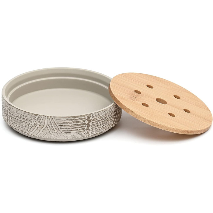 Набір аксесуарів для ванної кімнати Creativefine з дерева, 3 шт: дозатор мила, мильниця, тримач для зубних щіток (ретро-рельєфний візерунок)