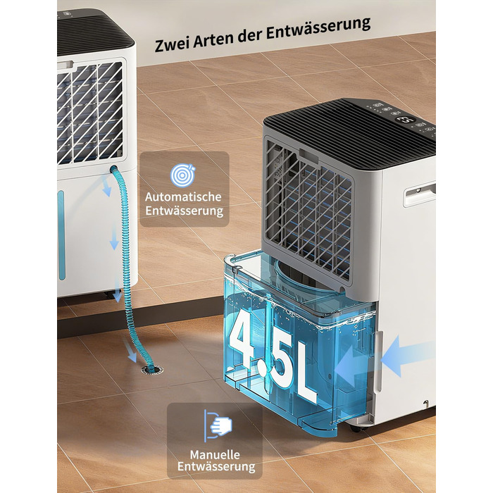 Електричний осушувач повітря HUMILABS 20L з Wi-Fi, для приміщень до 60м², з гофрованим шлангом, 4.5л бак, 3 режими, таймер, білий