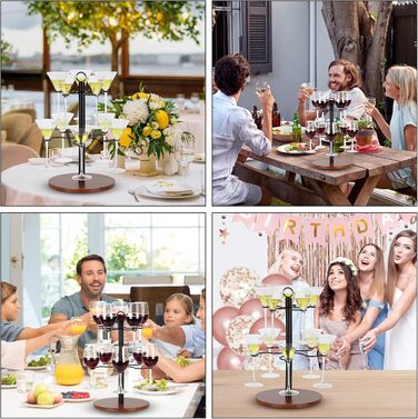 Стійка для келихів JUJOYBD на 10 келихів: 2-рівнева підставка для вина, Aperol та коктейльних келихів, з дерев'яним основанням для вечірок, свят та заходів на відкритому повітрі