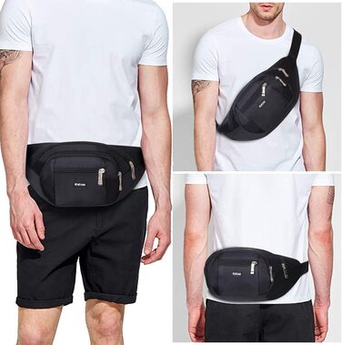 Водонепроникна поясна сумка на пояс, сумка на стегно для жінок та чоловіків, 3 кишені на блискавці, для піших прогулянок, відпочинку на природі, спорту, подорожей, чорна
