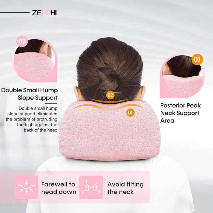Подушка для шиї у літак - Подорожня подушка з Memory Foam - Подушка-вишенка з м'яким, дихаючим чохлом - Ідеально для кемпінгу, офісу, авто, літака, подушка для сну (Рожева)
