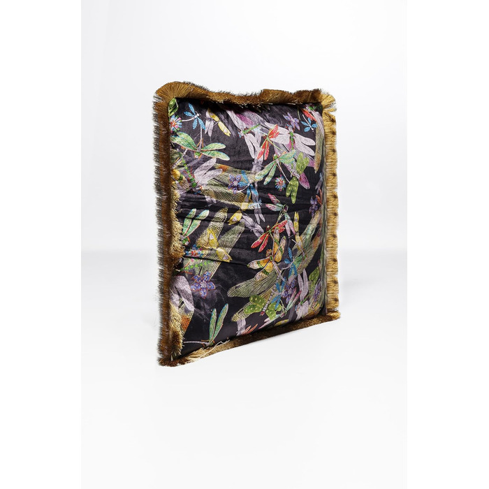 Kare Design Tropical Garden Fringe Pillow, Multicolor, Fringe, Decorative Pillow, Velvet Look, Decorative Cushion with Zipper, 45x45 cm (L/W)