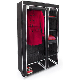Relaxdays Fabric Wardrobe with Clothes Rail & 5 Compartments, HBT: 174 x 107 x 42.5 cm, Sturdy Folding Wardrobe with Cover, (Black)