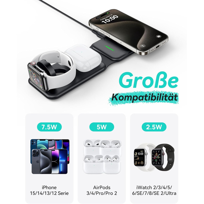 Станція зарядки MagSafe INIU 15W 3-в-1: для iPhone, Apple Watch, AirPods (з адаптером 20W та USB-C кабелем)