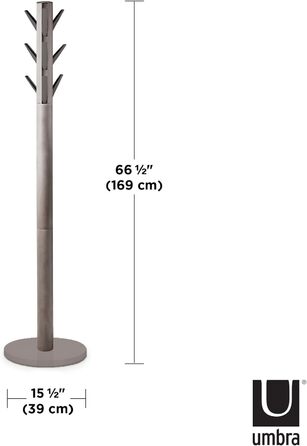 Umbra Flapper Coat Rack – Clothes Rack with 9 Foldable Hooks for Entryway and Office, Wood, White, 57.2 x 57.2 x 165.1 cm, White (Grey, Single)