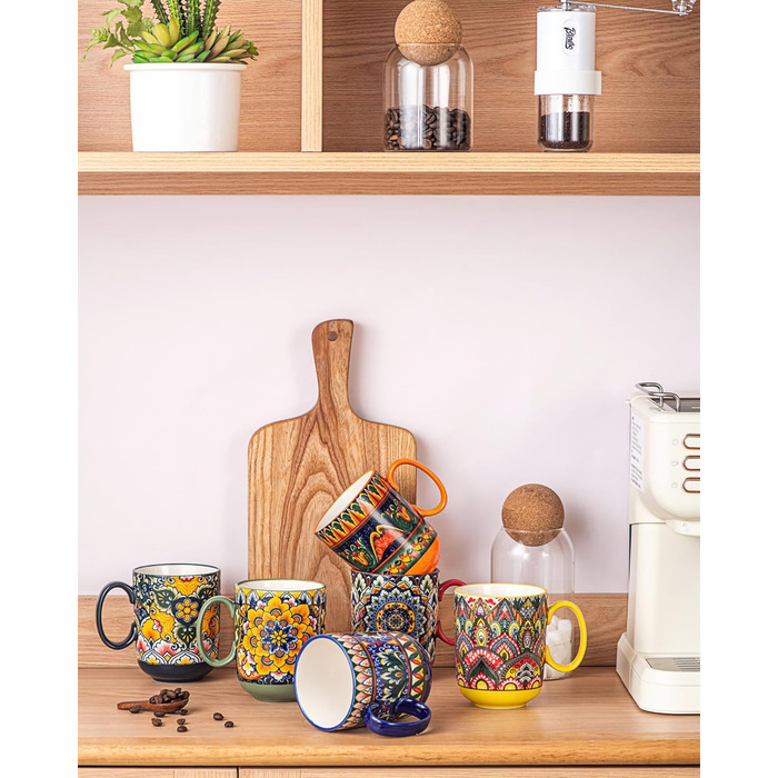 Набір чашок з порцеляни, керамічні чашки капучино/маг - посуд для 6 осіб, набір чашок для кави - богемний стиль (400мл)