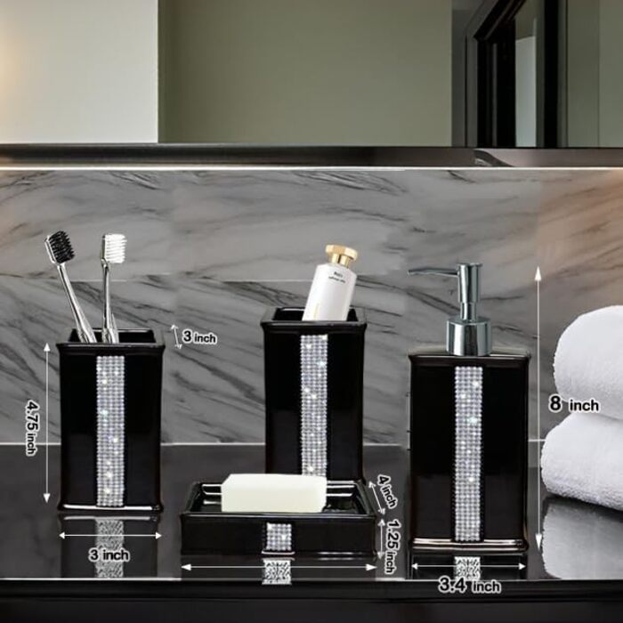 Набір аксесуарів для ванної кімнати CAAHANJIA: дозатор мила, 2 склянки, мильниця, чорний колір, 340 мл