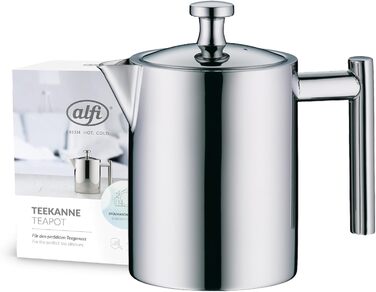 alfi TEA POT 1.40L, Stainless steel insulated carafe with tea strainer and tea catcher, single-walled stainless steel, durable thermos, ideal as a teapot for loose tea, dishwasher-safe, BPA-free (0.6 L)