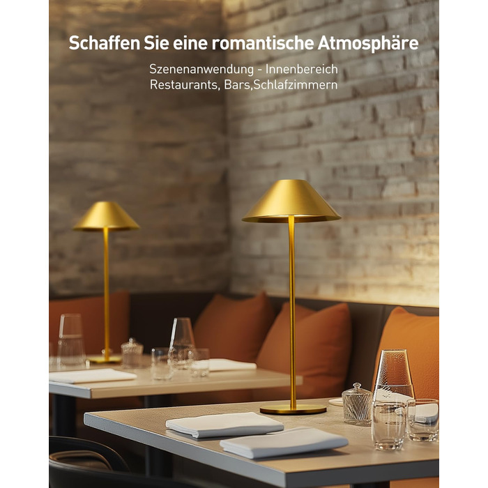 BOJIM 2 шт. LED настільна лампа на акумуляторі, золота, USB, сенсорне регулювання, IP54, водонепроникна, для балкона, поворотний наголовник