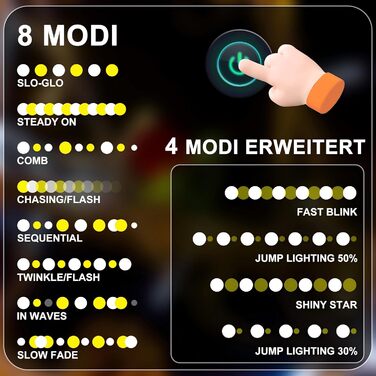 LED гірлянда WISD 13м, 200 LED, рожево-біла: регульоване святкове освітлення на темно-зеленому кабелі з 12 режимами, таймером та EU штекером. Декор для ялинки, балкона, кімнати, саду.