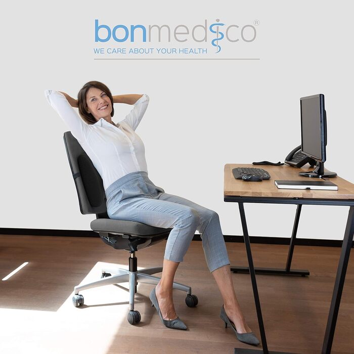 Подушка для офісного крісла Bonmedico з піни Memory Foam: поперекова підтримка для офісу, авто та дому, ергономічна спинка, чорна, підтримка попереку (X-Small)