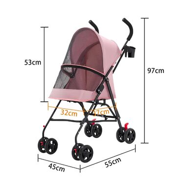 Візок для собак Homewell 2в1, прогулянковий візок для тварин з підсклянниками, переноска для собак, складаний, з гальмом та захистом від дощу, візок-джерсі для домашніх тварин (Рожевий)