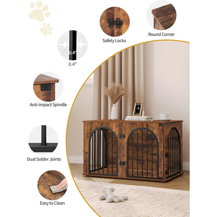 Клітка для собак Hzuaneri, 100 см, 3 двері, сучасний дизайн, для дому, висока міцність, 100 x 60 x 63 см, вінтажний колір, DFC84101B