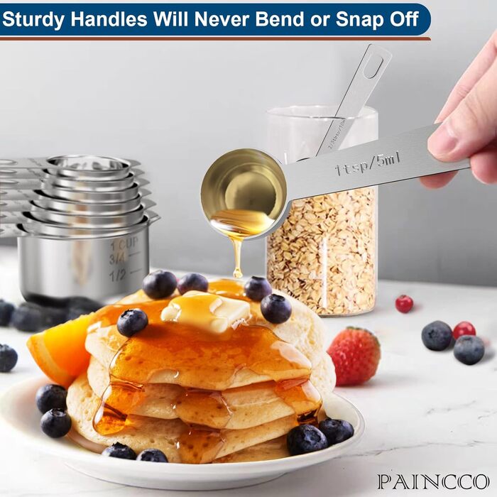 Paincco Measuring Cups & Spoons Set, 21 Pieces, including 7 stackable and nestable measuring cups, 9 measuring spoons & 5 mini measuring spoons, for dry and liquid ingredients
