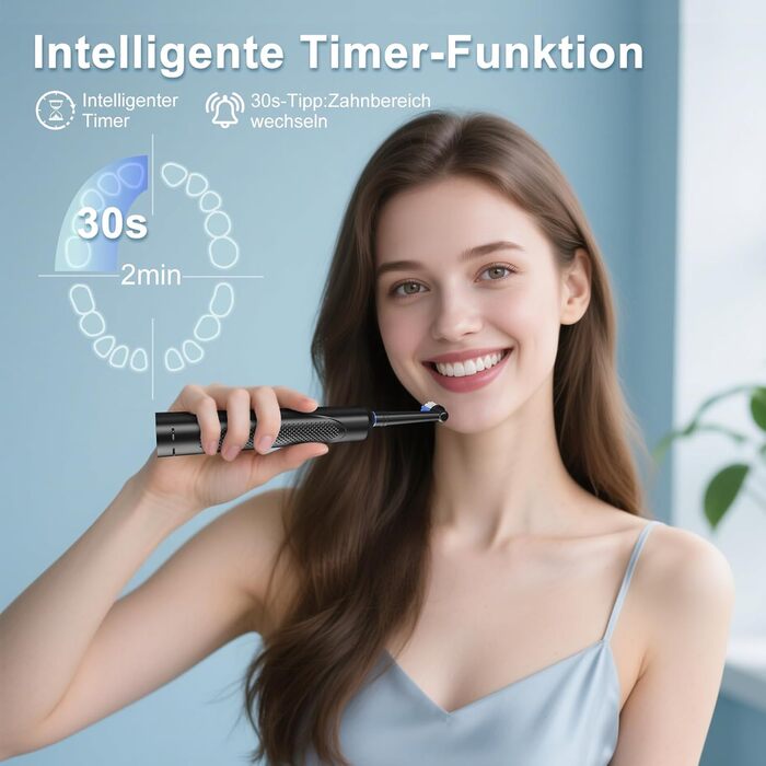 Електрична зубна щітка Rotierende для дорослих з 8 насадками, 3 режимами чищення, акумулятором до 50 днів та Smart-таймером 2 хв - Чорна