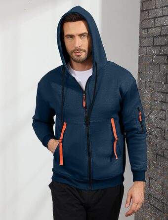 Світшот з капюшоном Aulemen для чоловіків з блискавкою, лангрукавний, з кількома кишенями, Slim Fit, для повсякденного носіння та спорту (Синій, XL)