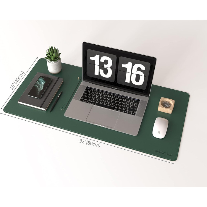 Килимок для миші RENMTURE з натурального корку та PU-шкіри, 80 x 40 см, темно-зелений, для офісу та дому