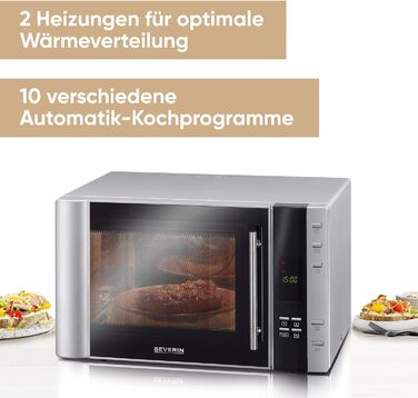 Мікрохвильова піч Severin 3-в-1 з грилем та конвекцією до 200°C, 25 л, чорна, з антипригарним декором для піци, модель MW 7752