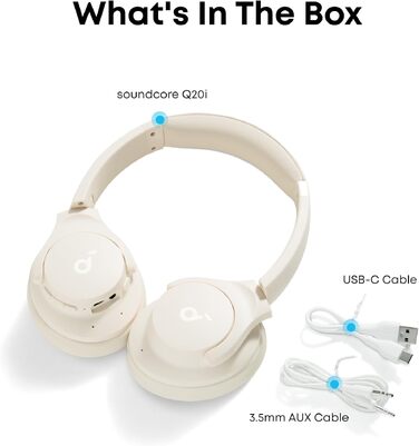 Бездротові Bluetooth-навушники Soundcore by Anker Q20i з гібридним активним шумозаглушенням (ANC), Hi-Res Audio, 40 годин роботи, білі (Відновлені)