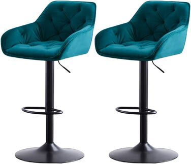 JaHECOME Adjustable Velvet Bar Stools (Set of 2) - Backrest, Kitchen Counter Height, Teal