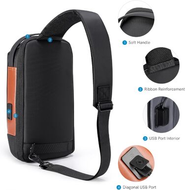 Чоловіча/Жіноча нагрудна сумка Kingsons Anti-theif з замком, маленька кросбоді, для подорожей, спорту, велотуризму, повсякденного використання (чорний/коричневий)