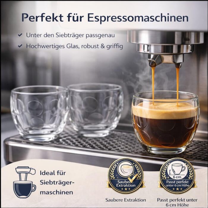 Набір скляних чашок для еспресо 80мл (6 шт.) - міцні скляні чашки для еспресо, мокко, сумісні з кавомашинами