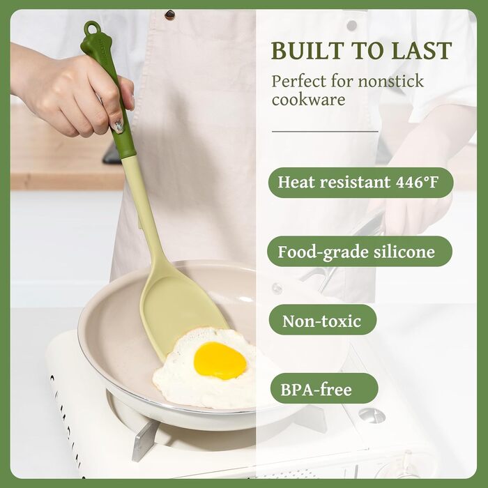 Набір кухонних аксесуарів Kikcoin 43 шт. – Силіконовий набір кухонних інструментів, безпечний для миття в посудомийній машині, лопатки для антипригарного посуду, стійкий до 230°C, кухонні помічники з підставкою, BPA-free, колір: авокадо