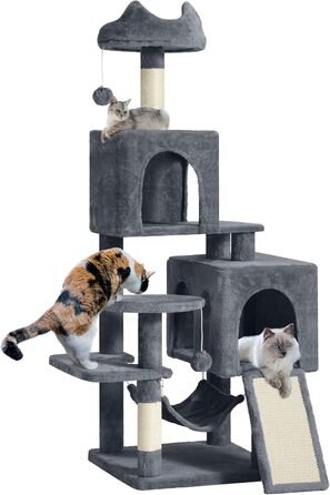 Котячий комплекс YITAHOME XXL з сизалевими стовпцями, 3 платформами, 2 хованками, гамаком, іграшками та когтеточкою, 137 см (темно-сірий)