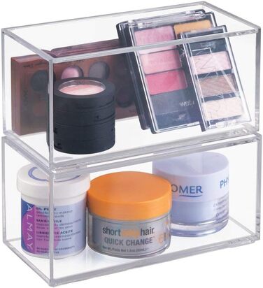 iDesign Cosmetic Organizer with Lid, Large Makeup Organizer Made of BPA-Free Plastic, Stackable Acrylic Box for Makeup, (8 x 4 x 4 inches), Clear