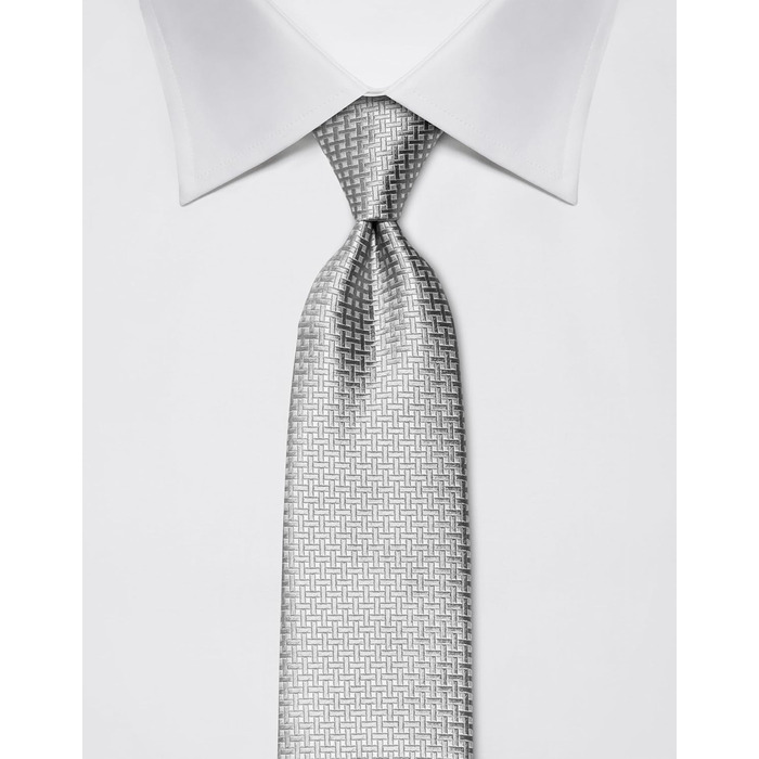 Краватка чоловіча Vincenzo Boretti, шовк, картатий візерунок, 8 см, сіра - для костюма та сорочки, діловий стиль, весілля