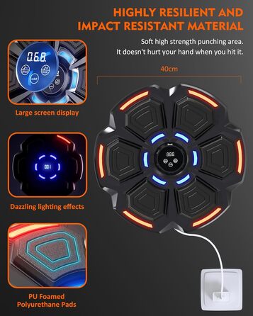 Музична боксерська машина для дорослих Snawowo - LED-підсвічування, Bluetooth, 9 режимів швидкості, з лічильником ударів та боксерськими рукавичками