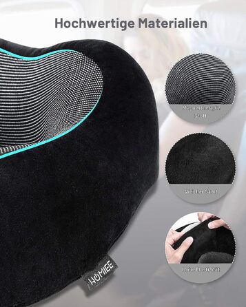 Ортопедична подушка для подорожей HOMIEE з ефектом пам'яті (Memory Foam), ергономічна підтримка шиї для літака, авто та офісу, чорна