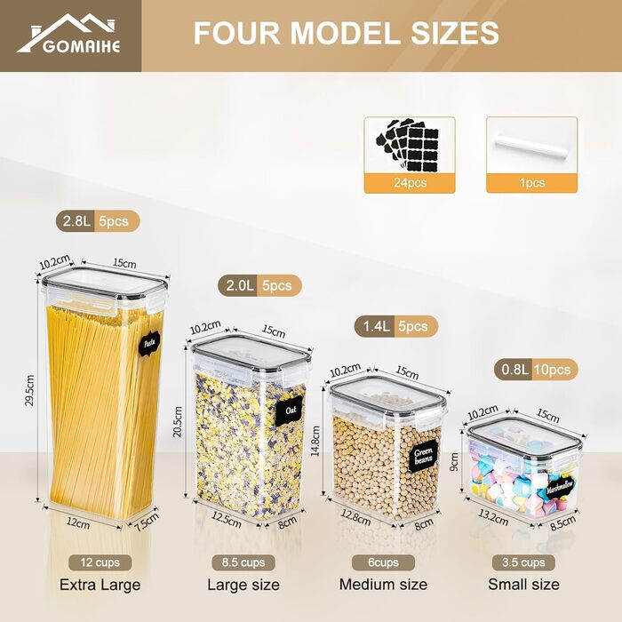 Набір контейнерів для зберігання GoMaihe (25 шт.) - герметичні бокси для продуктів, чорні
