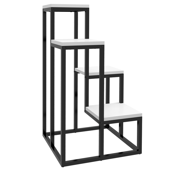 Outsunny Plant Stand Steel Flower Shelf 4 Tiers for Garden Balcony 34x34x70cm White